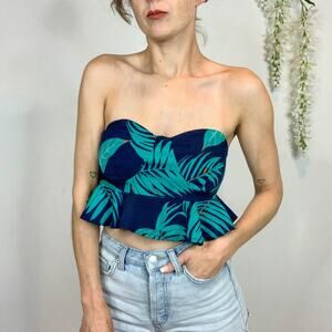 NWT LF CALL ME EDEN strapless floral cropped peplum top resort tropical 2524